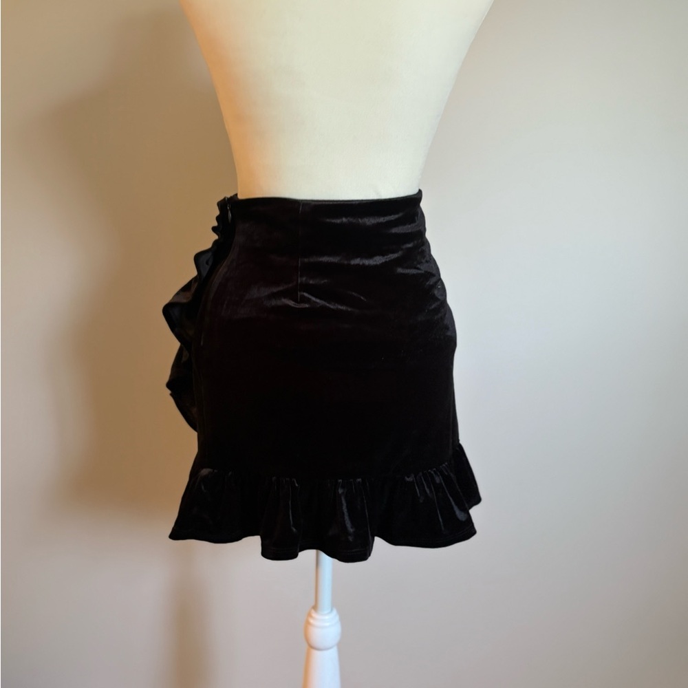 Forever 21 Black Velvet Ruffle Wrap Mini Skirt - Picture 2 of 2